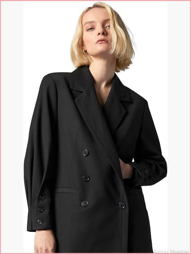 Double-Breasted Blazer With Oversized Fit, Long Sleeve, Notch Collar, Wool